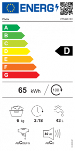 Energimärkning Elvita tvättmaskin CTM4612V