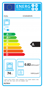 energimärkning för elvita smal spis med keramisk häll CCS45405VN