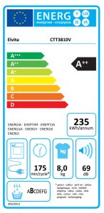 Energimärkning för Elvita torktumlare CTT3810V